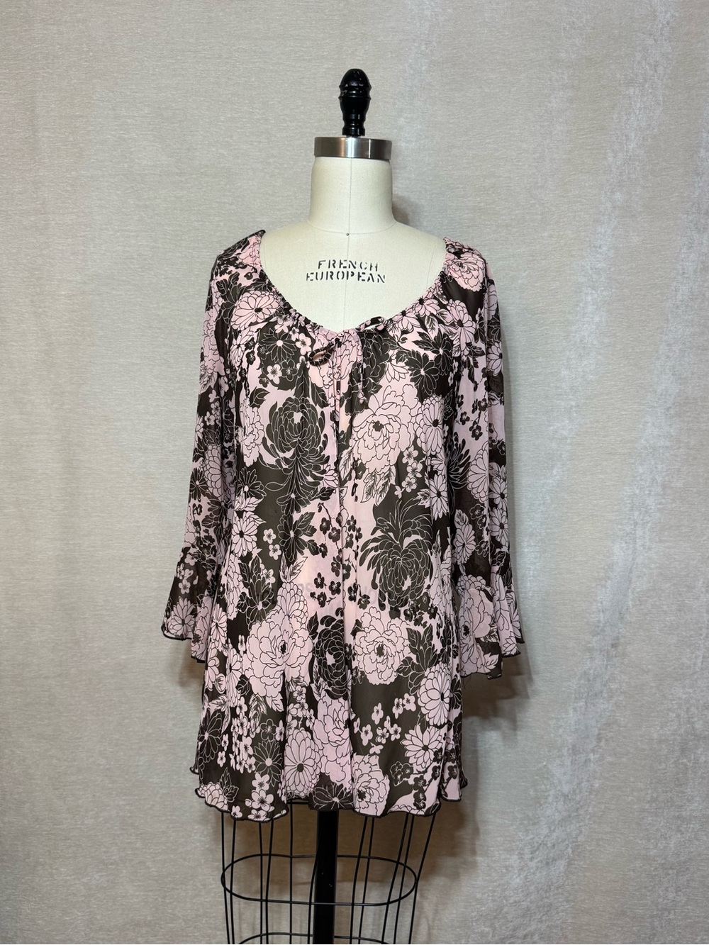 ZENOBIA USA Pink and Brown Floral Blouse or Mini Dress
